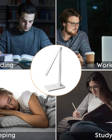 Desk Lamp, Desk Light, Dimmable Table Lamp, 7W, 5 Color Modes, 6 Brightness Levels, Touch Control, Memory Function, LED Foldable Led Lamp for Reading, Working, Office, Study (Silver) - LeafyLoom