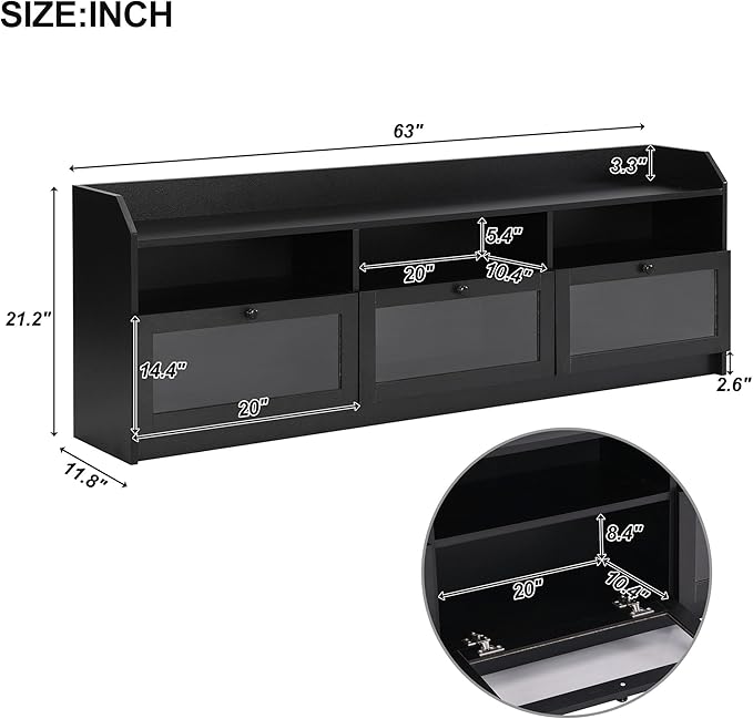 Merax Sleek & Modern Design TV Stand with Acrylic Board Door and Black Handles, Chic Elegant Media Console for Television Up to 65", Ample Storage Space Cabinet, 63.0 inch Length - LeafyLoom
