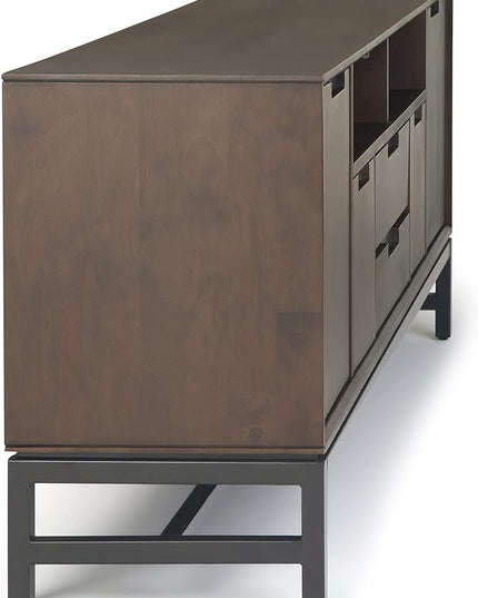 SIMPLIHOME Banting SOLID HARDWOOD 72 Inch Wide Industrial TV Media Stand in Walnut Brown for TVs up to 80 Inch, For the Living Room and Entertainment Center - LeafyLoom