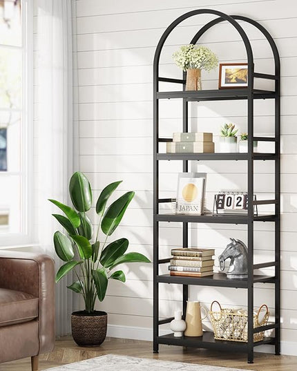 Tribesigns 5-Tier Open Bookshelf, 74.4" Wood Bookcase Storage Shelves with Metal Frame, Freestanding Display Rack Tall Shelving Unit for Office, Bedroom, Living Room, Easy Assembly(Black, 1PC) - LeafyLoom