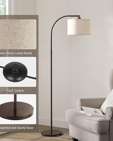 DEWENWILS Modern Arc Floor Lamp, Corner Lamp for Living Room, Minimalist Standing Tall Arched Light with Adjustable Line Lampshade, Bedroom, Home Office, Simple Design Farmhouse Style (Bronze) - LeafyLoom