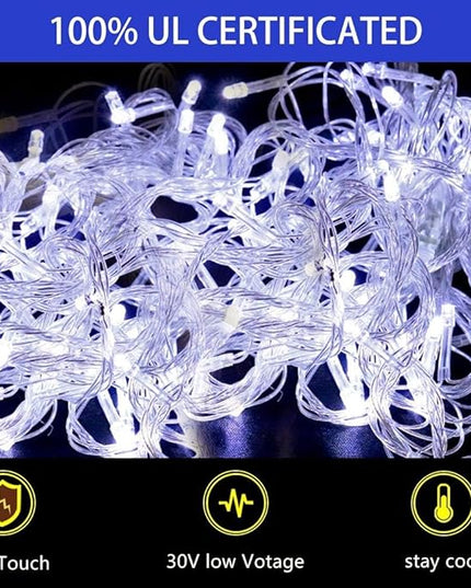 PUHONG Christmas Decoration Star Lights Outdoor,320 LED 16.4Ft Christmas String Lights[8 Modes & Waterproof] for Halloween Xmas New Year Holiday(Iron) (White) PUHONG