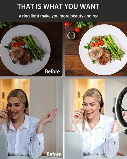 Video Conference Lighting for Laptop Computer, 10.5'' Selfie Ring Light with Stand and Phone Holder for Remote Working, Zoom Meeting Calls, Webcam Lighting, Live Streaming, Video Recording - LeafyLoom
