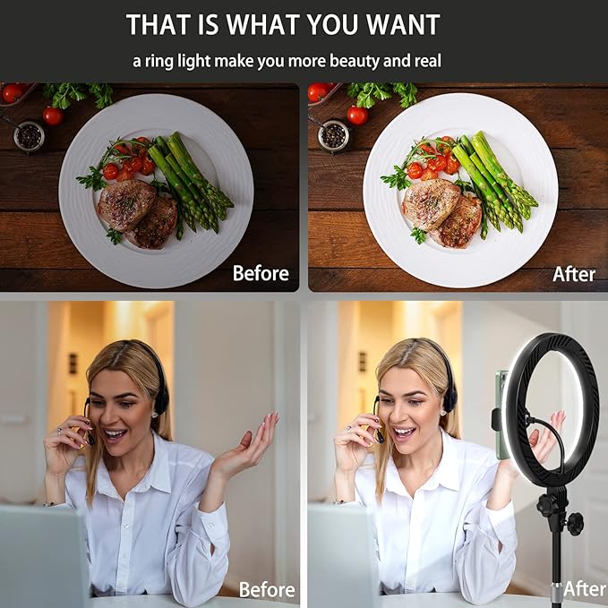Video Conference Lighting for Laptop Computer, 10.5'' Selfie Ring Light with Stand and Phone Holder for Remote Working, Zoom Meeting Calls, Webcam Lighting, Live Streaming, Video Recording - LeafyLoom