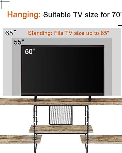 VECELO, Entertainment Center/Media Console Table with Adjustable Storage Shelves for Living Room/Bedroom, 65 inch TV Stand, Grey - LeafyLoom