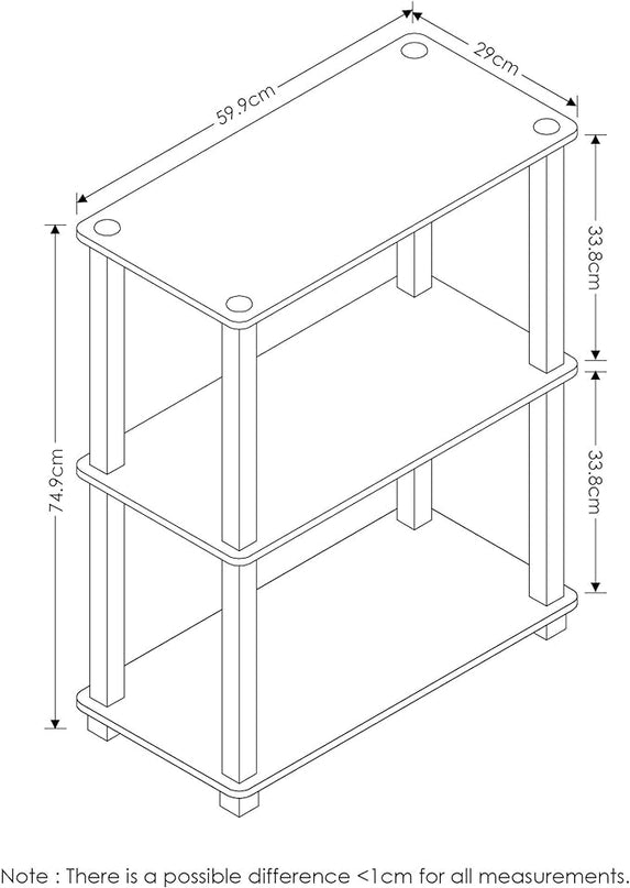 Furinno Turn-S-Tube 3-Tier Compact Multipurpose Shelf Display Rack with Square Tube, Light Cherry/Black - LeafyLoom