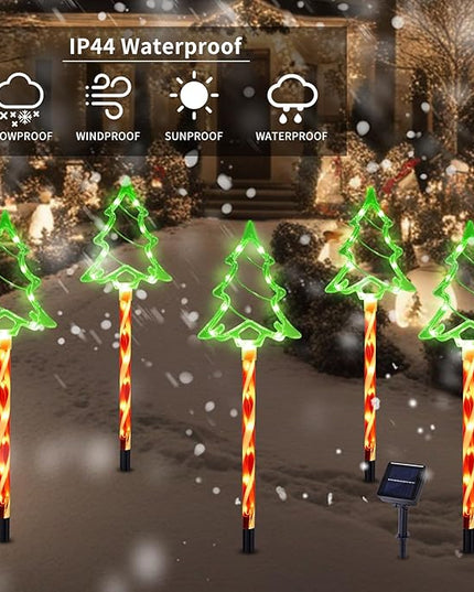 Solar Christmas Pathway Lights Outdoor Decorations, 8 Modes Xmas Tree Candy Lights Waterproof Led Garden Stake Lights for Walkway Yard Lawn Porch Holiday Decor 5-Pack (Red Green Xmas Tree Lights) BRIGHTDECK