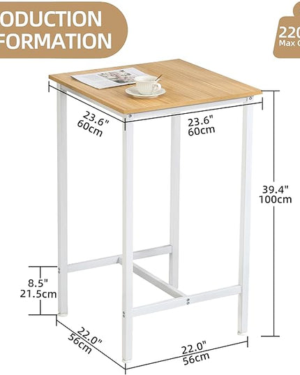 Finnhomy Bar Table, 23.6" Pub Table High Top Table, Square Bar Height Table, Counter Height Cocktail Table, Small Kitchen Table Set for 2, Breakfast for Kitchen, Living Room, Oak Beige and White - LeafyLoom