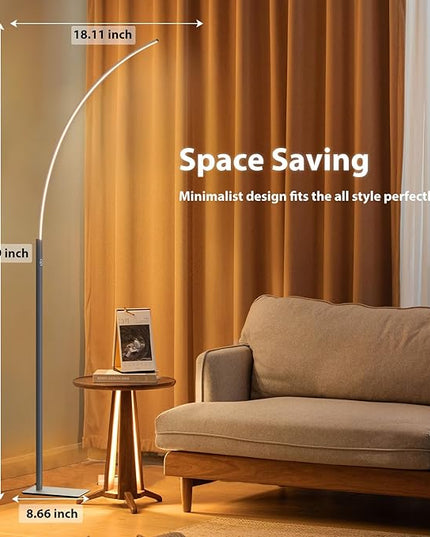 Arc Corner Floor Lamp - 3000K Warm White & 3 Brightness Presets - Curved LED Standing Lamp with Touch Switch - 63" Modern Floor Lamp for Living Room, Bedroom (Silver) - LeafyLoom