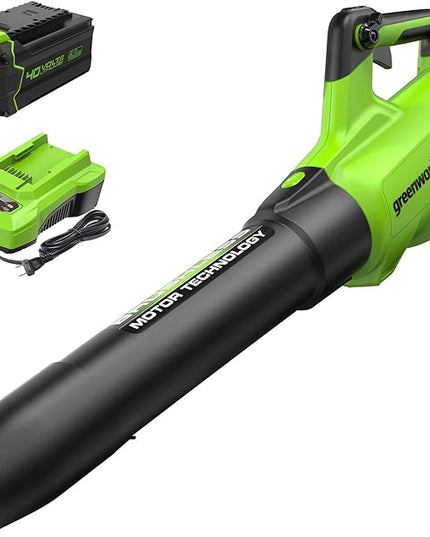 Greenworks 40V (130 MPH / 550 CFM / 75+ Compatible Tools) Cordless Brushless Axial Leaf Blower, 4.0Ah Battery and Charger Included - LeafyLoom