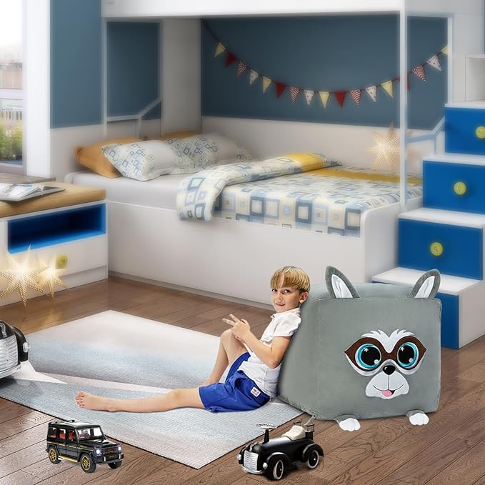 Cute Raccoon Toy Organizers and Storage for Kids Room Decor, Childrens Bean Bag Chairs, Extra Large Size, Velvet Super Soft Cover Only - LeafyLoom