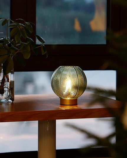 Battery Powered Lamp with Timer, Cordless Battery Operated Table Lamp with LED Bulb, Decorative Small Lamp Glass for Nightstand Bedside Bedroom Living Room-Green - LeafyLoom