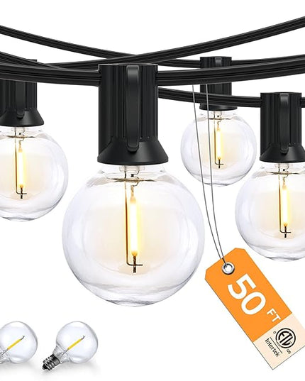 XMCOSY+ Outdoor String Lights 50Ft Dimmable G40 Globe Patio Lights with 25+2 Shatterproof LED Bulbs, Hanging Waterproof Outdoor Lights for Patio, Porch, Yard, Bistro, Café, Outside XMcosy
