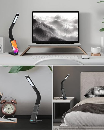LED Desk Lamp with Wireless Charger, USB Charging Port, Stepless dimmable brightness, Natural Lights, Desk Lamps for Home Office, Table Lamp Eye Caring Reading Light, Gesture Control desk light - LeafyLoom