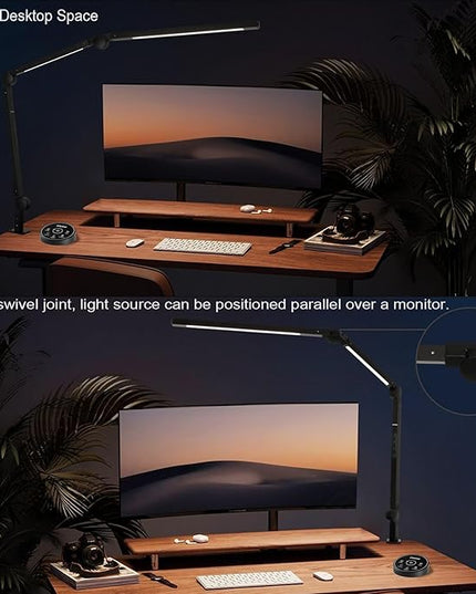 Desk Lamp, LED Desk Lamp with Clamp for Home Office, High Brightness Dimmable Desk Light, Adjustable Color Temperature Swing Arm Architect Lamp with Memory & Timing,Touch control Clamp Lamp - LeafyLoom