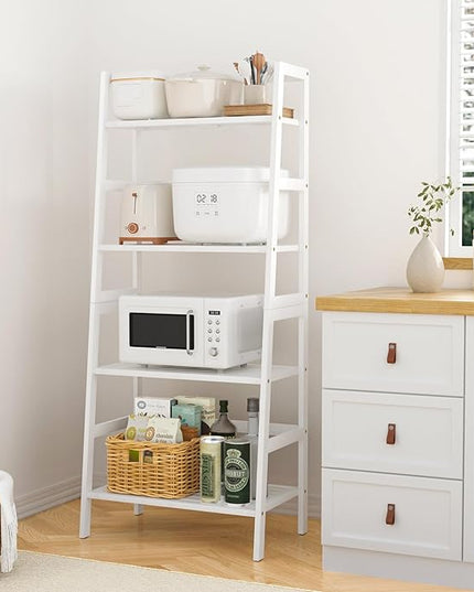4-Tier Bamboo Bookshelf Ladder Shelf Book Shelf Bookcase Freestanding Storage Rack Plant Stand for Bedroom, Living Room, Bathroom, Small Space, Light white - LeafyLoom
