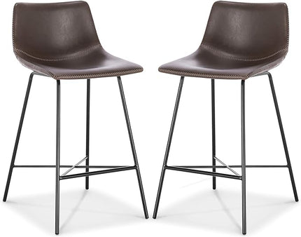 Poly and Bark Counter Stool 24 inches - Counter Height Bar Stools Set of 2 - Sturdy Kitchen Stools with Backs - Comfortable Bar Chair - Modern Countertop-High Chairs, Kitchen Island Barstools – Brown - LeafyLoom