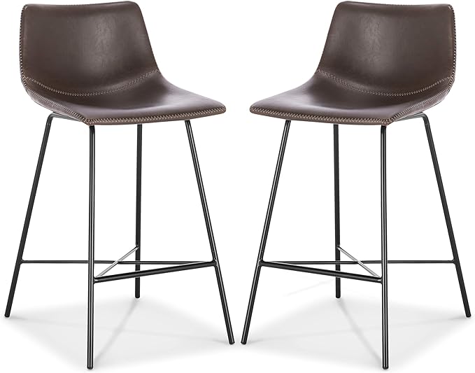 Poly and Bark Counter Stool 24 inches - Counter Height Bar Stools Set of 2 - Sturdy Kitchen Stools with Backs - Comfortable Bar Chair - Modern Countertop-High Chairs, Kitchen Island Barstools – Brown - LeafyLoom