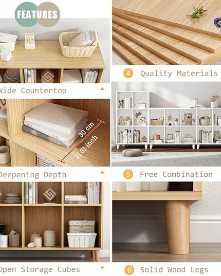 IOTXY Open Cube Low Bookcase - 3-Tier Freestanding Storage Display Cabinet Organizer with Legs for Home Office, 6-Cubes Open Shelf Short Bookshelf, White - LeafyLoom