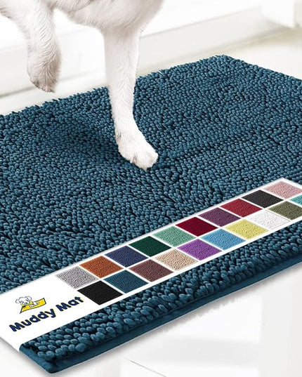 Muddy Mat® Original Dog Door Mat for Muddy Paws, Super Absorbent Microfiber, Non-Slip Washable Pet Rug, Quick Dry Chenille Entryway Carpet, Machine Washable Indoor Outdoor mat, Atlantic Blue 24"x96" MuddyMat