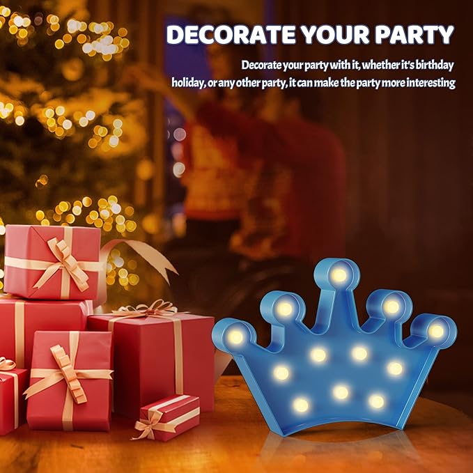 Blue Crown Decor, Princess Decor for Girls Room, Princess Party Decorations, Birthday Decor, Battery Powered Night Light for Girls - LeafyLoom