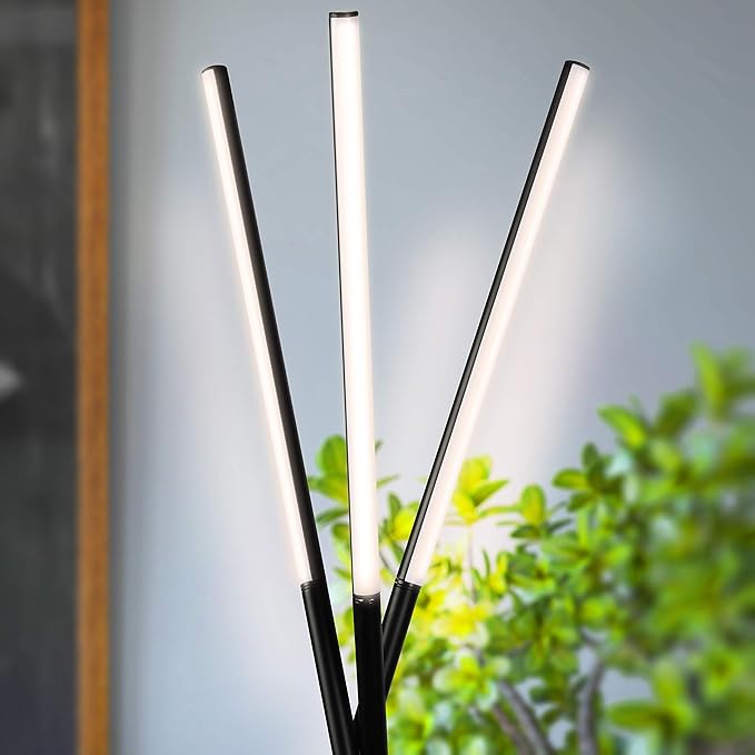 Brightech Stix Floor Lamp, Tall Tree Lamp for Offices, LED Tripod Lamp for Living Rooms, Great Living Room Décor, Dimmable Standing Lamp with 3 Lights for Bedroom Reading - Black - LeafyLoom