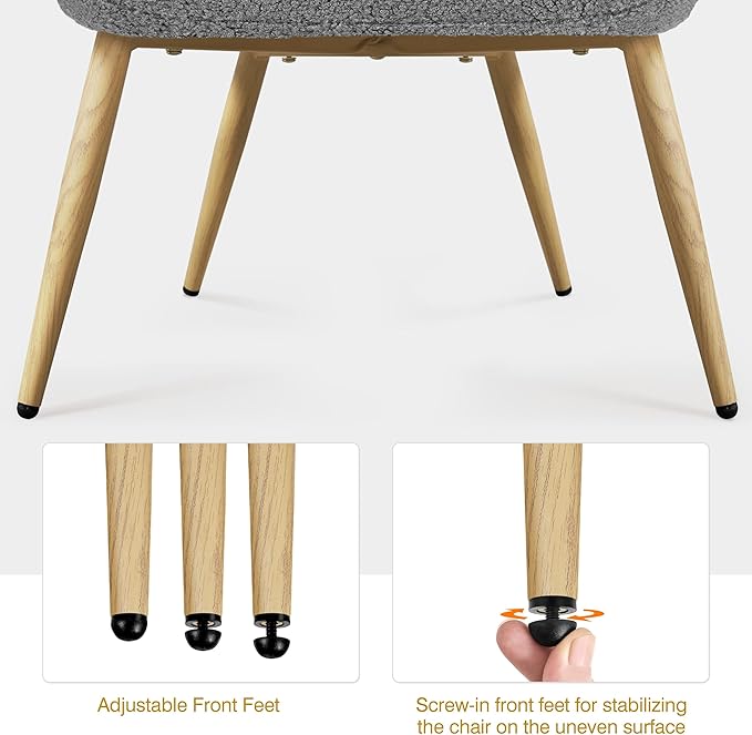 Yaheetech Boucle Accent Chair, Modern Fabric Armchair, Comfy Fluffy Barrel Chair, Reading Chair with High Folding Backrest and Metal Legs for Living Room/Bedroom/Home/Office, Gray - LeafyLoom