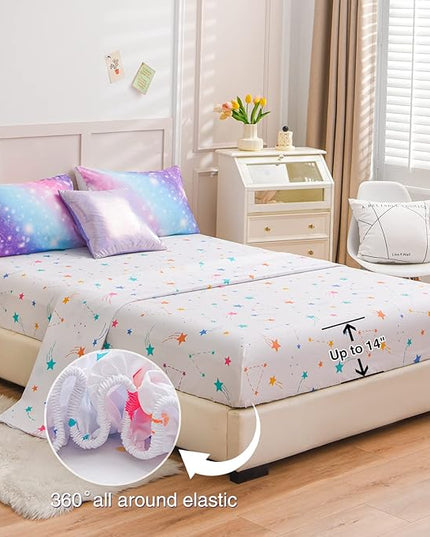 A Nice Night 6Pcs Gradient Glitter Bedding Set for Girls, Colorful Rainbow Galaxy Comforter Set, Ultra Soft Bedding Sets (Purple,Queen 6Pcs) - LeafyLoom