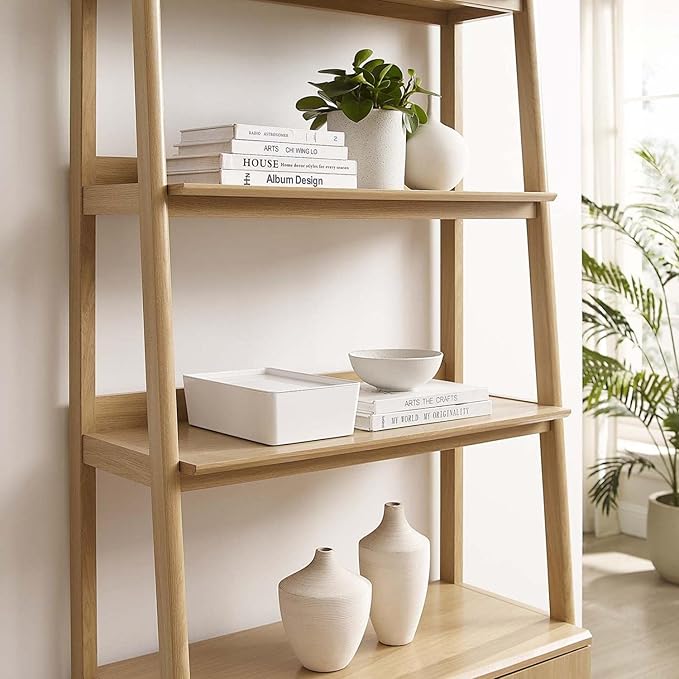 Modway 33" Bookshelf Display Case in Oak - LeafyLoom