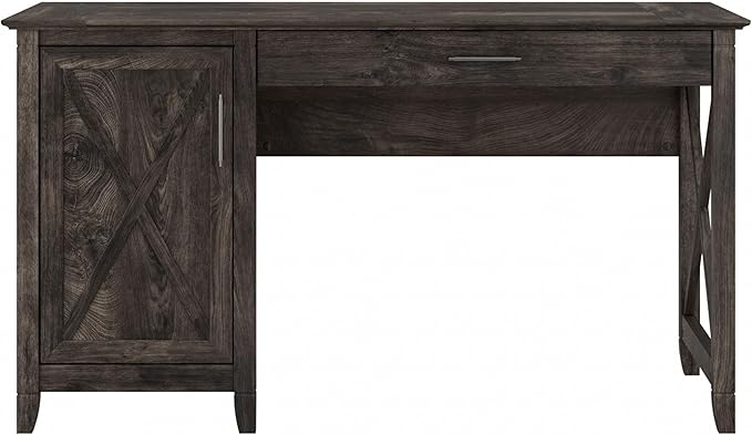 Bush Furniture Key West 54-Inch Computer Desk with Keyboard Tray and Storage, Dark Gray Hickory (KWD154GH-03) - LeafyLoom