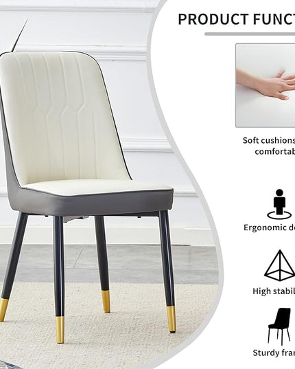 Modern Set of 4, Faux Leather Dining PU Upholstered Kitchen Chair with Black Golden Metal Legs for Home Living Room, Restaurant, 4 Piece, White+gray - LeafyLoom