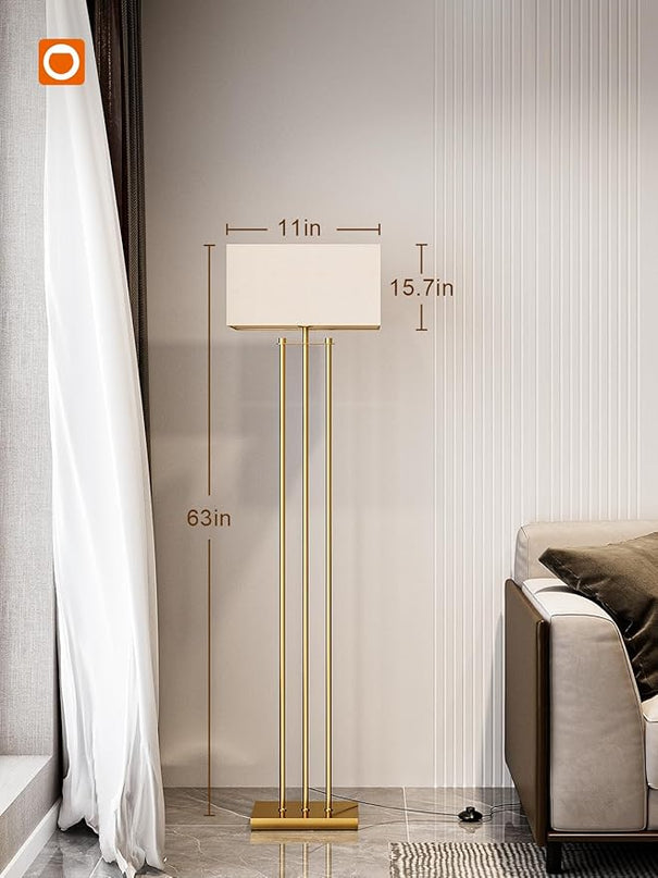 addlon Floor Lamps for Living Room with Remote, Modern Standing lamp with Linen Shade, Decorative Simple Design Floor Lamps for Bedroom and Office - Gold - LeafyLoom
