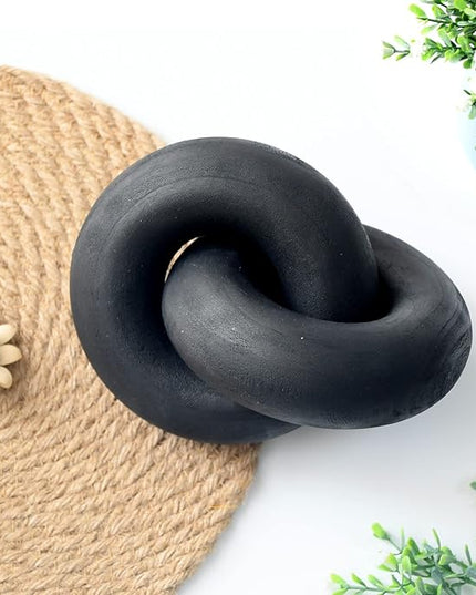 Wooden Knot for Coffee Table Decor Shelf Decor Boho Home Decor Statues, Modern Farmhouse Bookshelf Decorative Objects Wood Chain Link for Living Room- Black - LeafyLoom