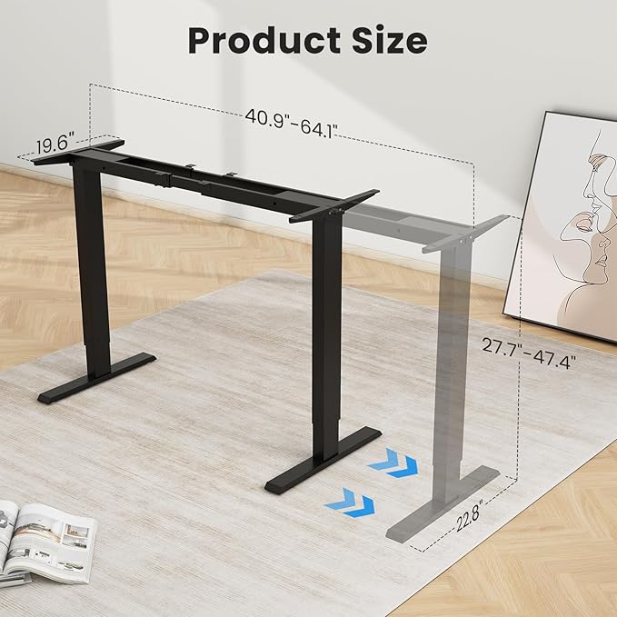 Dual Motor Standing Desk Frame- Heavy Duty Electric Desk Legs, Adjustable Desk Base, Sit Stand Up Desk Frame with Memory Controller for 43''-70'' Desktop, Home & Office DIY Workstation - LeafyLoom
