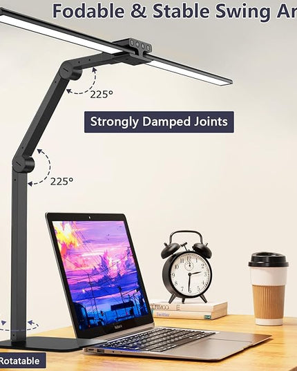 KableRika Desk Lamp Home Office: 24W Bright Double Led Desk Lights with Base - Auto Dimming Table Light - Dimmable Eye Caring Task Office Lamps for Monitor Study Drafting - LeafyLoom