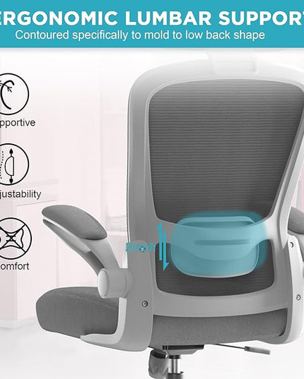 Mimoglad Office Chair, High Back Ergonomic Desk Chair with Adjustable Lumbar Support and Headrest, Swivel Task Chair with flip-up Armrests for Guitar Playing, 5 Years Warranty - LeafyLoom