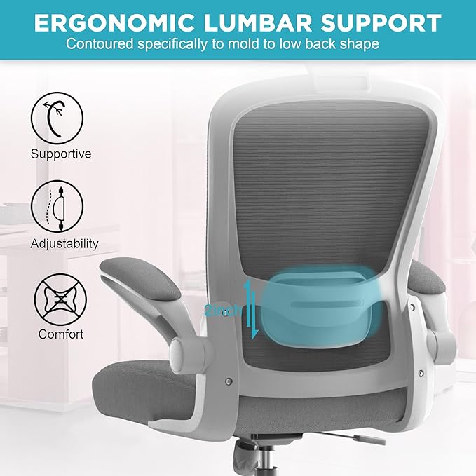 Mimoglad Office Chair, High Back Ergonomic Desk Chair with Adjustable Lumbar Support and Headrest, Swivel Task Chair with flip-up Armrests for Guitar Playing, 5 Years Warranty - LeafyLoom