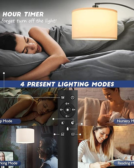 Arc Floor Lamps for Living Room,Modern Standing Lamp with Remote Control,Tall Lamp with Stepless Dimmable,5 Color temperatures,Over Couch Arched Reading Light for Bedroom,Office(Bulb Included) - LeafyLoom