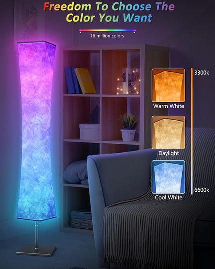 Torchlet RGB Led Smart Lamp Alexa APP Control, Color Changing Modern Floor Standing Lamp with DIY Mode, Music Sync and White Fabric Shade for Living Room Bedroom Game Room - LeafyLoom