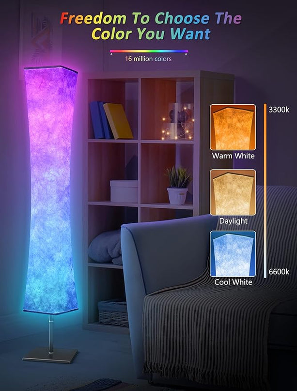 Torchlet RGB Led Smart Lamp Alexa APP Control, Color Changing Modern Floor Standing Lamp with DIY Mode, Music Sync and White Fabric Shade for Living Room Bedroom Game Room - LeafyLoom