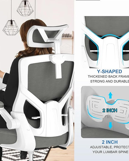 𝑯𝑶𝑴𝑬 𝑶𝑭𝑭𝑰𝑪𝑬 𝑪𝑯𝑨𝑰𝑹, Ergonomic Mesh Desk Chair, High Back Computer Chair- Adjustable Headrest with Flip-Up Arms, Lumbar Support, Swivel Executive Task Chair (Modern, Star Dust) - LeafyLoom