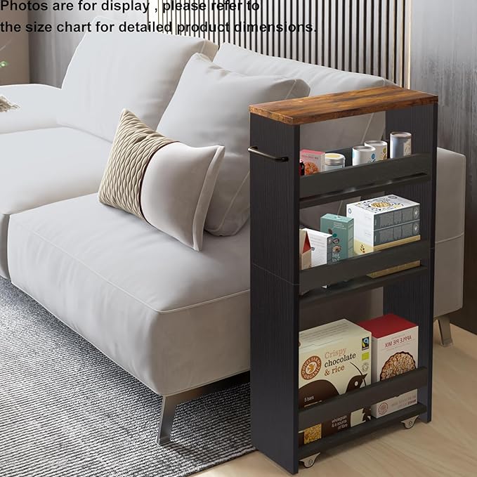 TEAMIX 4 Tier Slim Storage Cart with Handle, Small Kitchen Cart for Narrow Places,Rolling Laundry Cart on Wheels for Small Spaces - LeafyLoom