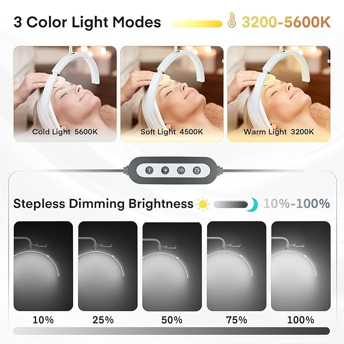MYSWEETY Eyelash LED Floor Lamp, 29'' Foldable Half Moon Light for Lash Extension,Lash Lamp, Esthetician Light with Phone Holder & Stand Tray, Lash Light for Eyelash Tech, Tattoo, Salon, Nails - LeafyLoom