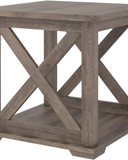 Signature Design by Ashley Aldwin Rustic Farmhouse 60" Home Office Lift Top Desk with Charging Ports, Distressed Gray & Arlenbry End Table, Gray - LeafyLoom