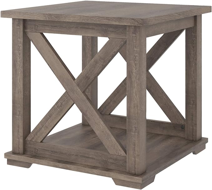 Signature Design by Ashley Aldwin Rustic Farmhouse 60" Home Office Lift Top Desk with Charging Ports, Distressed Gray & Arlenbry End Table, Gray - LeafyLoom