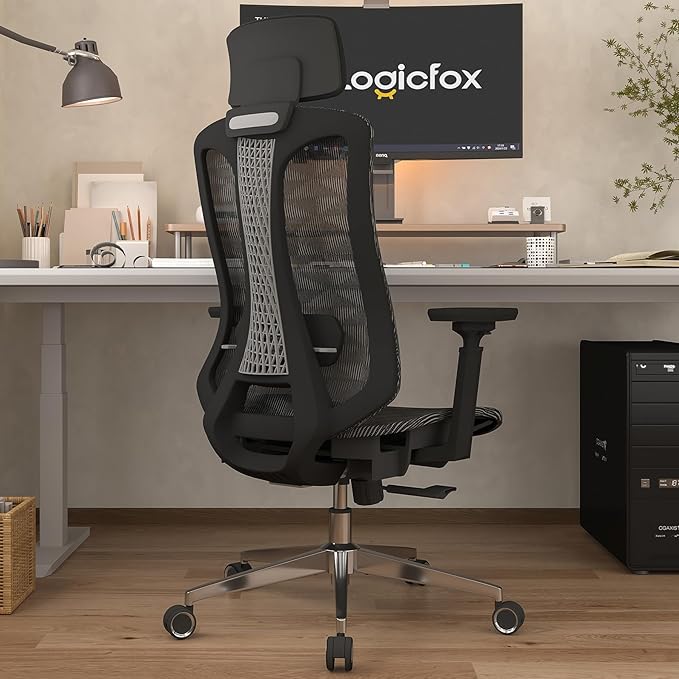 Ergonomic mesh Office Chair, Computer Desk Chair with 3D Armrests, Adjustable Lumbar Cushion & 2D Headrest, Black High Back office chair with Tilt Function, Mesh Backrest & Seat - LeafyLoom