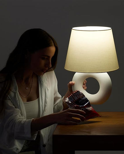 Brightech Chloe LED Table Lamp - Unique Modern Ceramic Lamp for Bedroom, Bedside, Desk - Cozy Night Light with Soft White Light for Living Room, Home Office - LeafyLoom