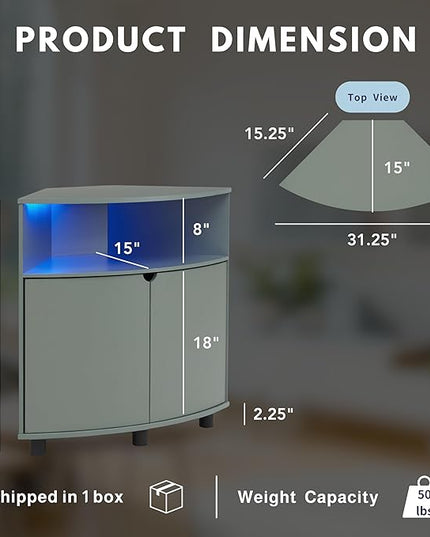 Berg Modern 31-inch 16 Colors LED Corner Cabinet with Doors and 2 Shelves, USB Charge Cord, Small TV Stand for Living Room, Home Office, Sage Green - LeafyLoom