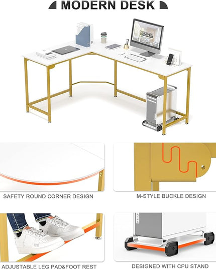 Teraves Modern L-Shaped Desk 66'' Corner Computer Desk Home Office Study Workstation Wood & Steel PC Laptop Gaming Table - LeafyLoom