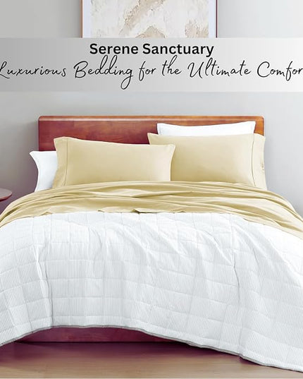 LANE LINEN King Size Bed Sheets - 100% Organic Cotton King Sheets, 4Pc Soft Percale Sheets King Size, Hotel Luxury Bed Sheets King Size, 15" Deep Pocket King Fitted Sheet, Oeko-Tex Sheets - Vanilla - LeafyLoom